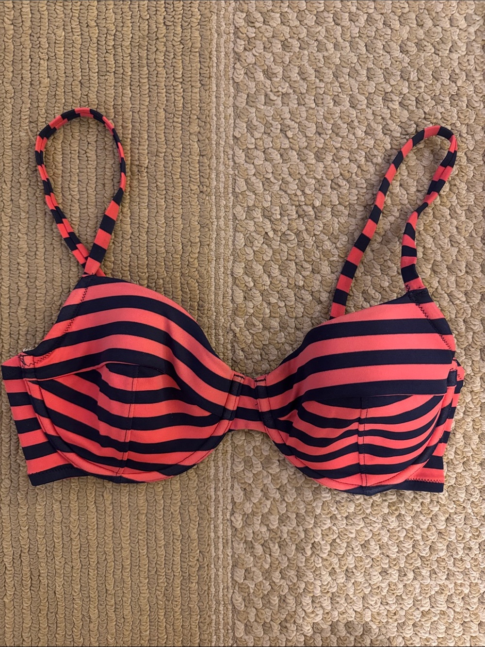 J. Crew Navy and Red Striped Bikini Top